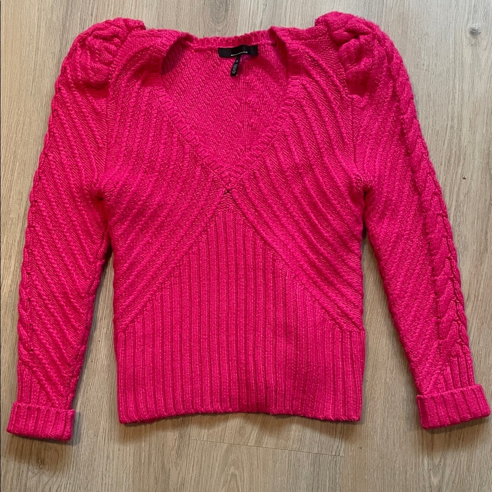 White House Black Market Bright Pink V-Neck Sweater